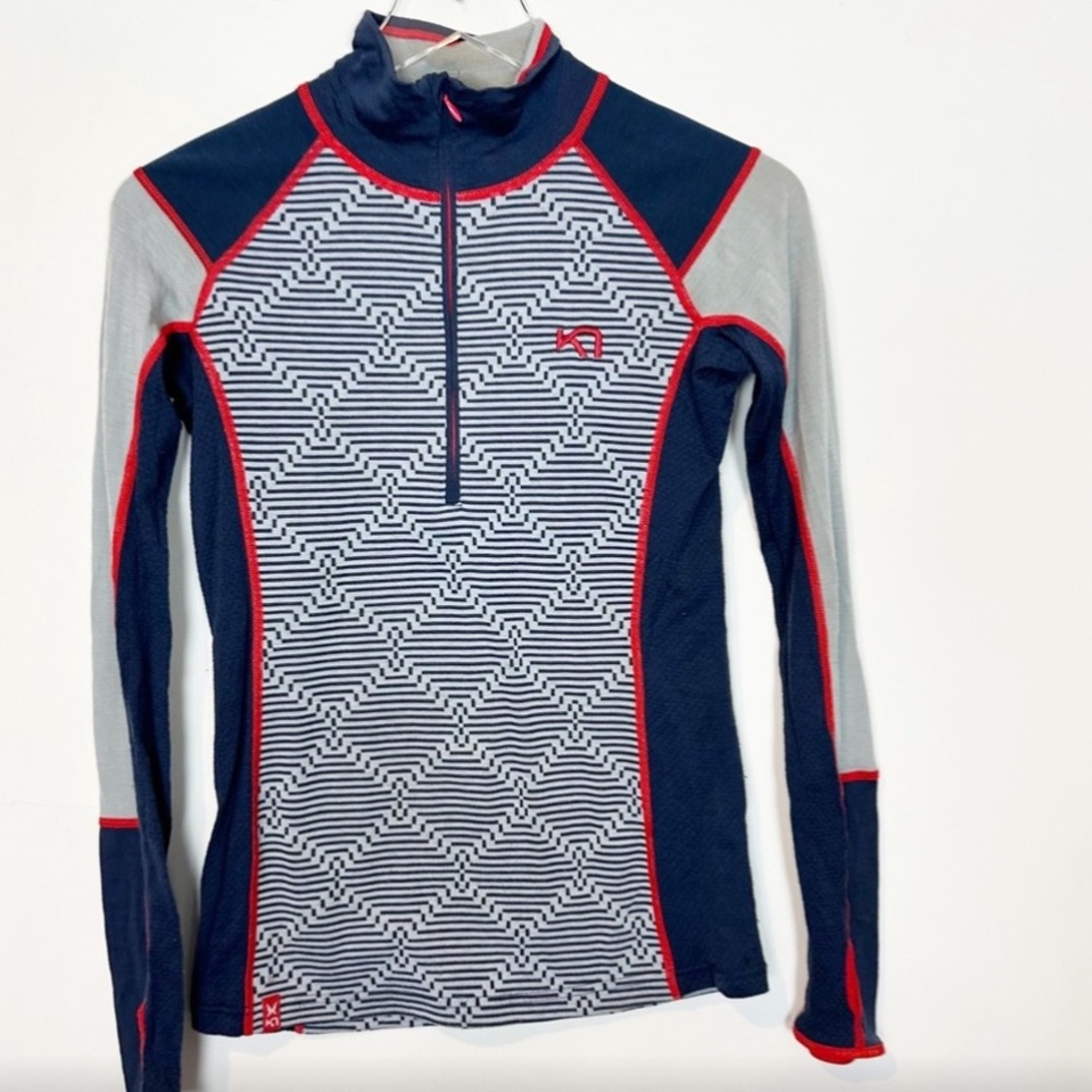 Kari Traa Quarter Zip Baselayer Wool Blend Navy Pullover